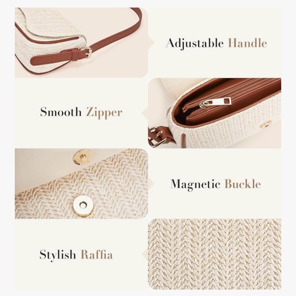 *New* Shoulder Bag Purse/Trendy Underarm Crescent - Black and Raffia Woven - Picture 6 of 8